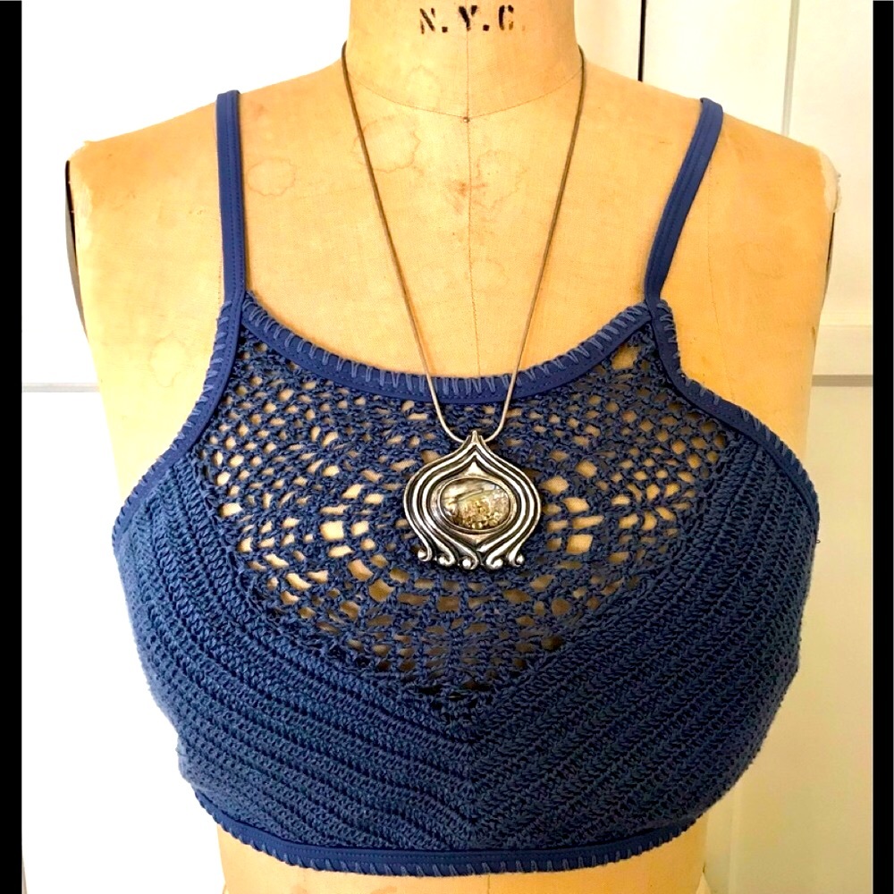 Crochet navy blue bathing suit /summertime halter  top ! Festival, beach, boho